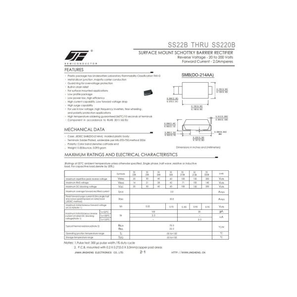 SS320B Schottky Diode in SMB Package for Durable and Long Lasting Performance