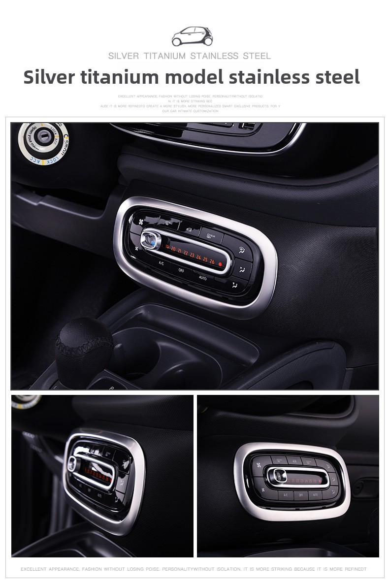 For Suitable for Smartfor Two Four Air Conditioner Adjustment Button Frame Interior Modification Stainless Steel Matte Button