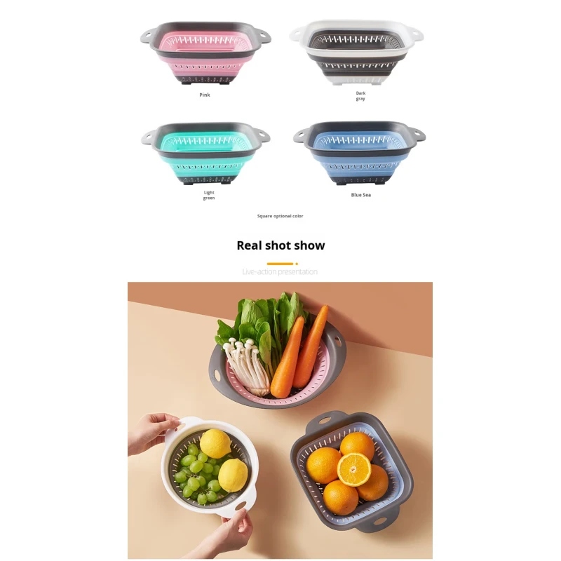 Wholesale Folding Eco-friendly Reusable Vegetable Plastic Drain Basket Simple Style Storage for Home Kitchen Use