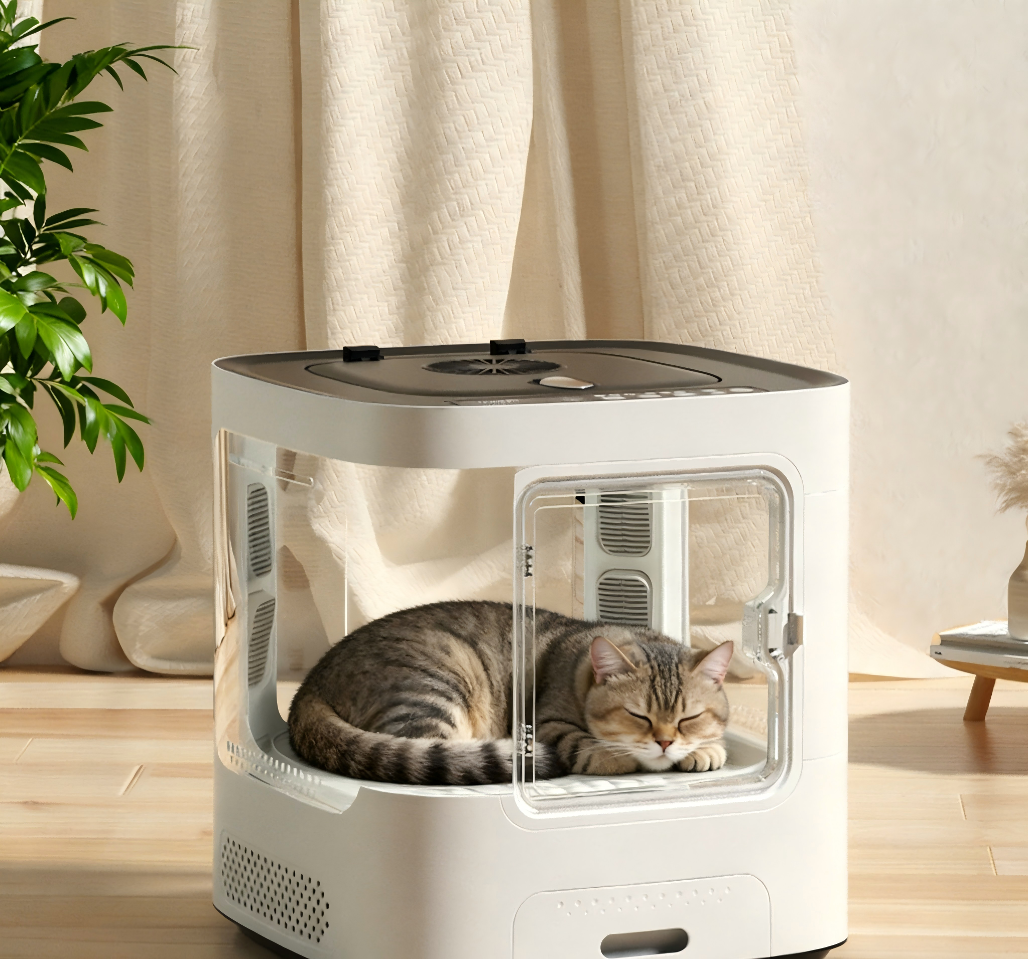 Automatic Quiet Pet Drying Box with Temperature Control Transparent Door Ventilated Design Plastic Material