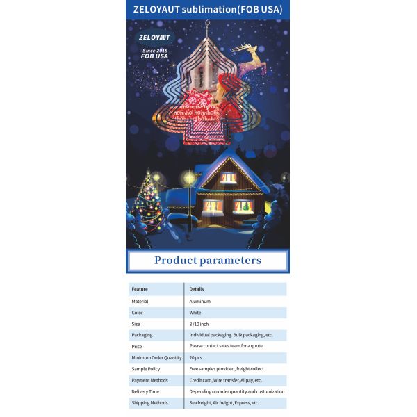 Sublimation Christmas Tree Shape Wind Spinners Double Sides Printing Sublimation Metal Blanks Wind Spinners for Garden Decor