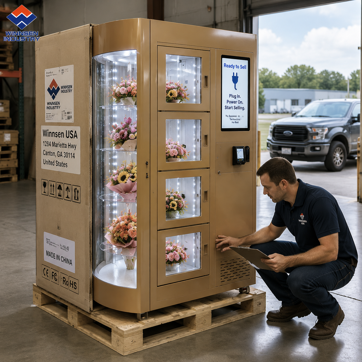 22 Inch Touch Screen Smart Flower Vending Machine with Cooling System and Cloud Remote Management