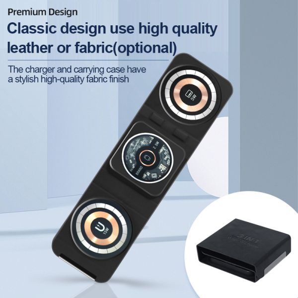 3 In 1 Magnetic Foldable Wireless Charger Embossing Logo With Leather Base