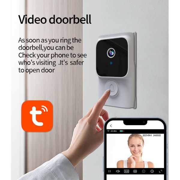 HD Infrared Night Vision Smart Home Security Package Tuya Visual Doorbell Camera 800mAh Battery