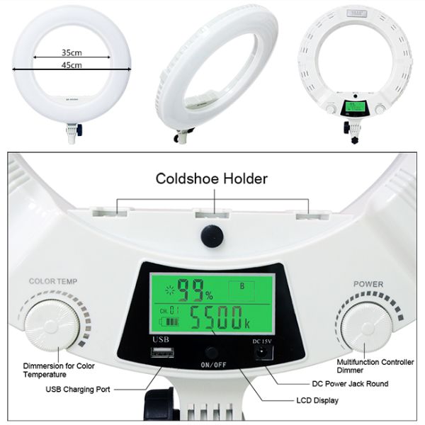 96w LCD Screen Photography Makeup LED Ring Light ABS Material Wireless Remote Control Lcd Display