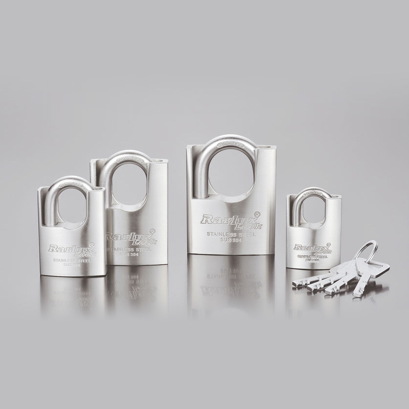 Shackle protected stainless steel padlock with computer key system