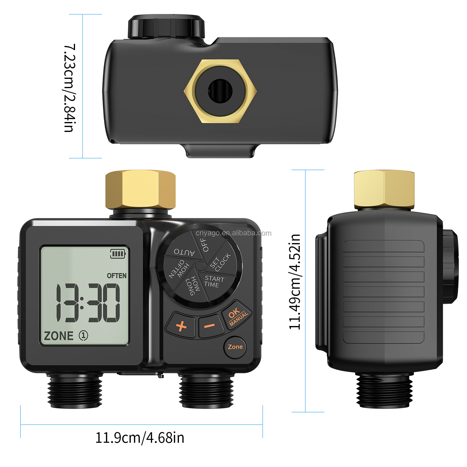 Rechargeable Digital Irrigation Timer Heavy Duty Brass Connector Auto Sprinkler Controller With Manual Override