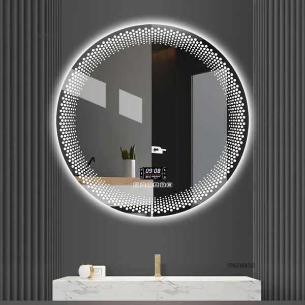 Simple flameproof Led Smart Touch Screen Anti-fog Round Sensor Mirror with Light(WH-MR-101)