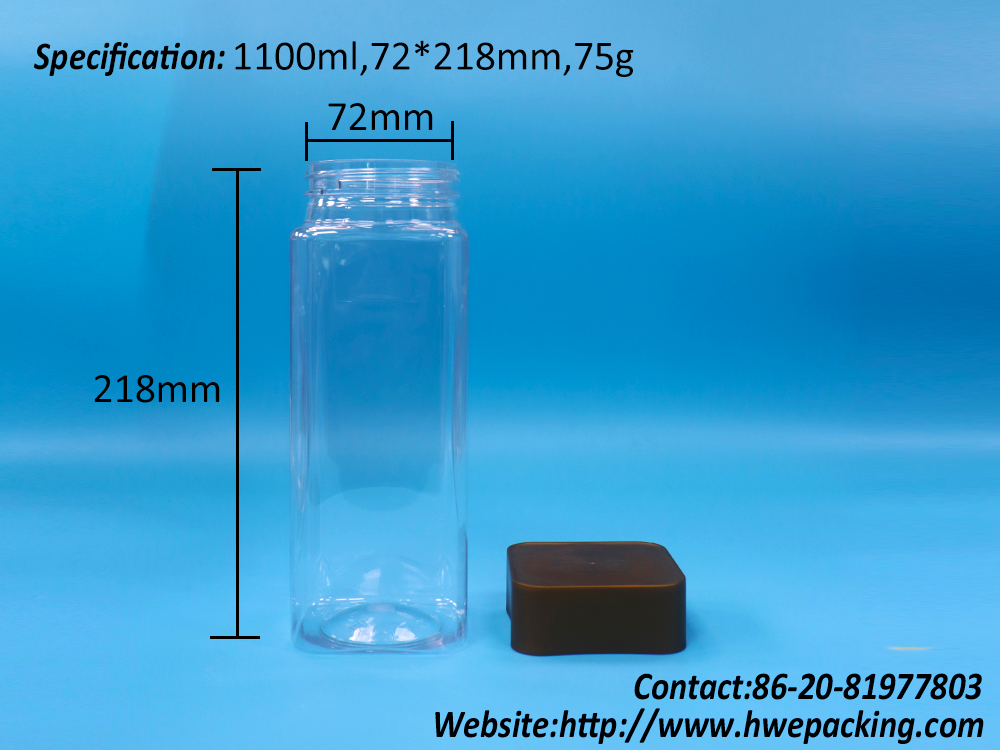Cheap Empty PET Transparent Wide Mouth Rectangle Plastic Candy Nuts Jar Screw Cap