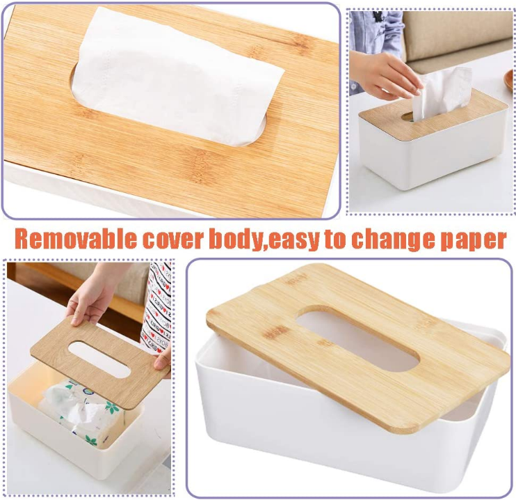Removable Rectangular Household Storage Container Wooden Bamboo Tissue Box