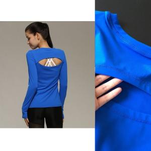 Quality solid color round neck long sleeve nylon sports fitness T-shirt for ladies for sale