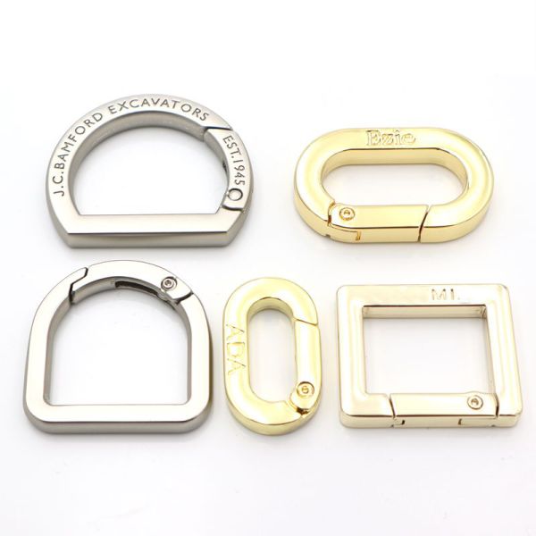 17mm Logo Engraved Round Spring Clasp Spring Openable Flat O Ring Carabiner for Kaychain