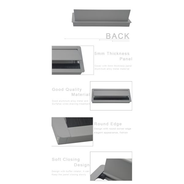 full aluminum furniture wire outlet rectangular cable desk grommet box/flip up aluminum cable cubby box with brush