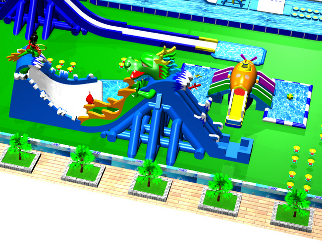 Fireproof Huge Inflatable Water Park With Slide And Pool High Security
