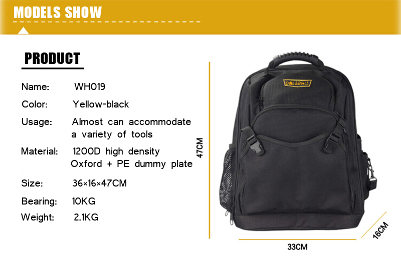 Professional Custom Logo Large Capacity 1680D Tool Bag Tools Backpack Bag