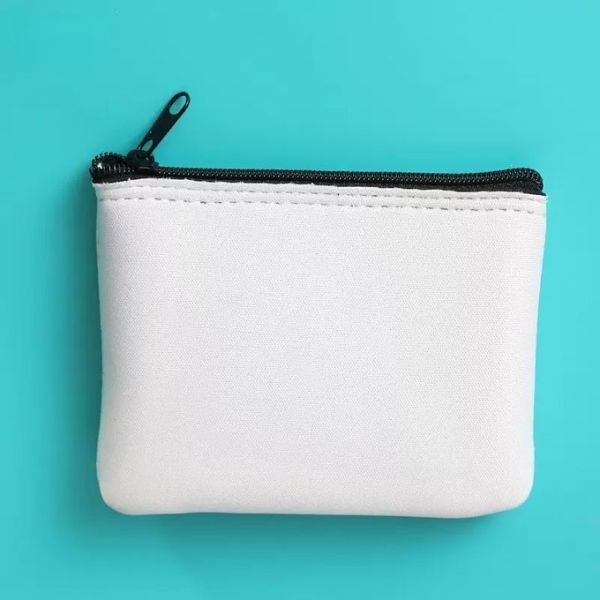 White Blank Sublimation Neoprene Coin Purse With Zipper Portable Neoprene Wallet Blanks