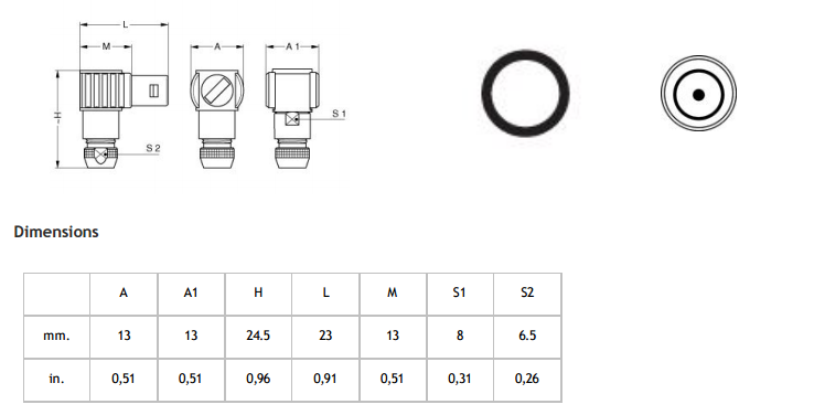 Lemo Compatible Connectors 0S Right Angle Coaxial Male Plug FLA.0S.250