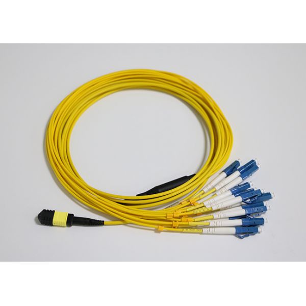 Singlemode 12 Core MPO Fiber Optic Patch Cord With LC / UPC Connector