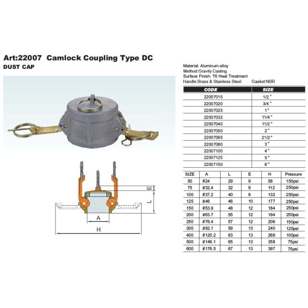 Type DC Aluminum camlock coupling for fluid control , Cam Lock Quick Connect