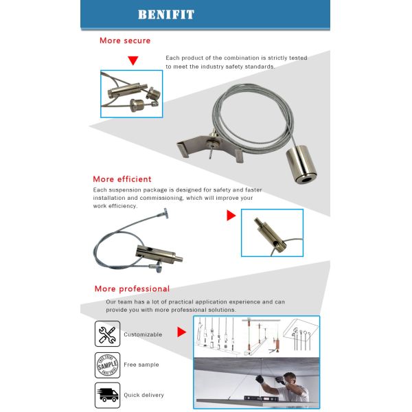 Adjustable Suspension Cable Kit with Gripper for Lighting Systems