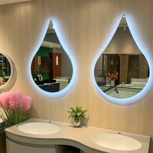 Personalized Irregular Demister Led Backlit Mirror Wall Mounted Smart Lighting For Bathroom