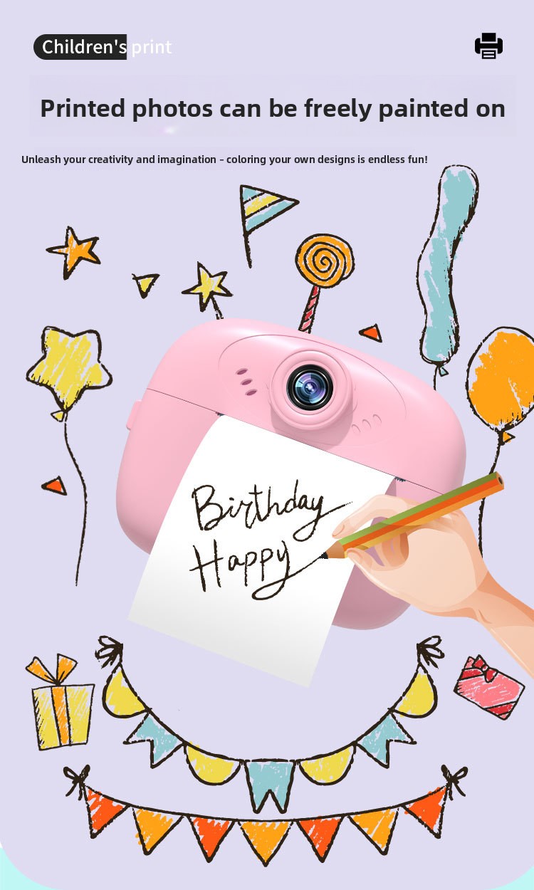 Cross-border Multifunctional Children's Camera, Instant Camera, Can Take Selfies and Print, Portable Small Camera