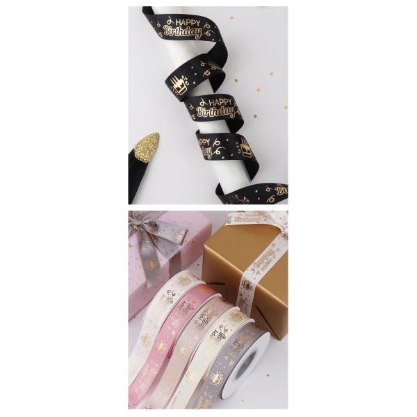 3 inch Solid Color taps printed letter for birthday party Polyester Material Satin Ribbon