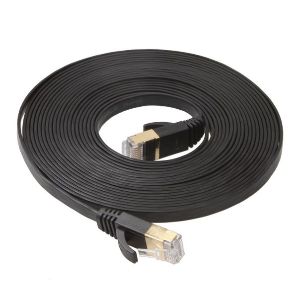 Practical Black Cat6 Flat Ethernet Cable With Gold Shielded Snagless Rj45 Connectors