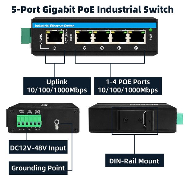 5 Port Gigabit Solar PoE Switch