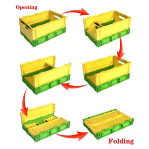 Yellow Rectangular Plastic Square Crate Folding Plastic Storage Bins External