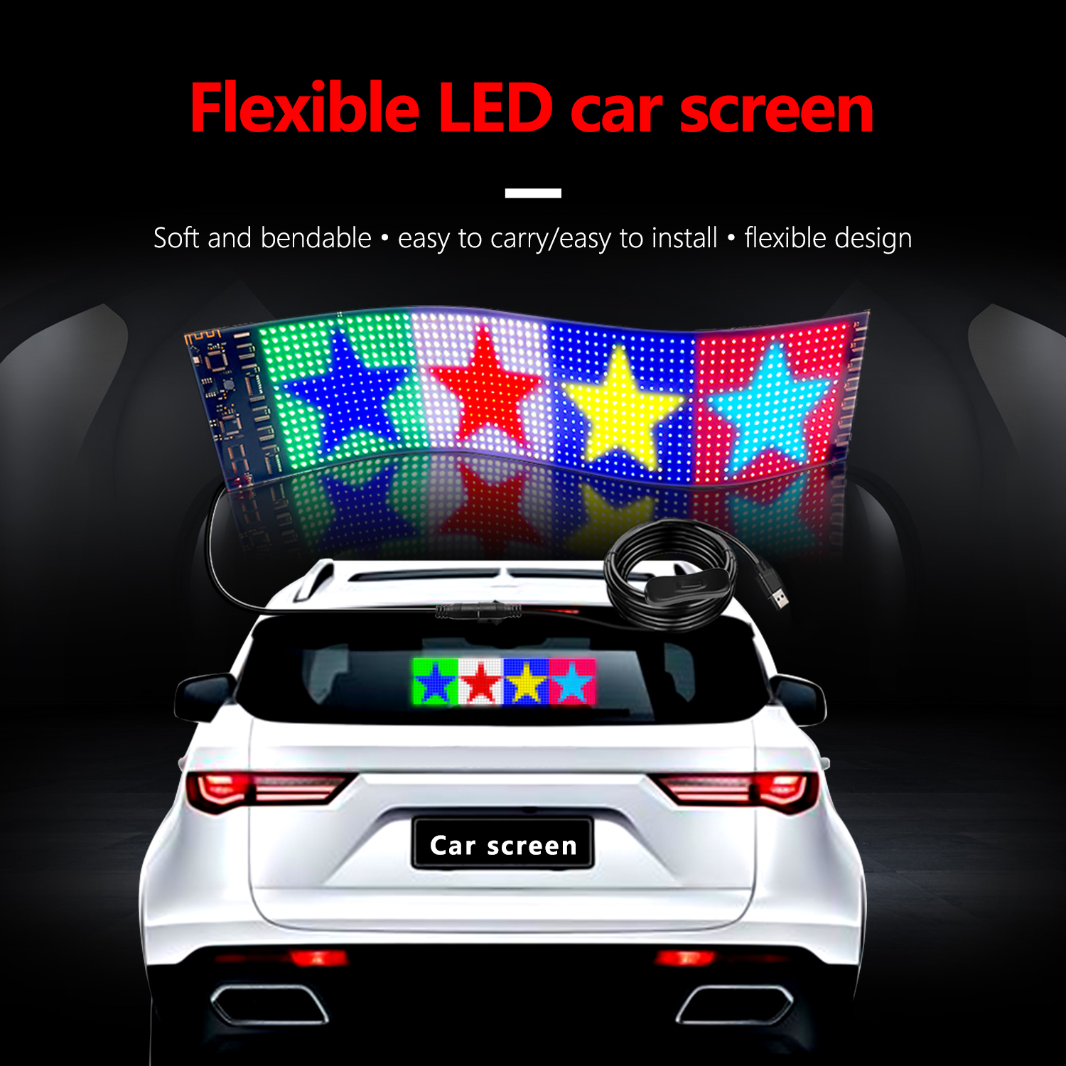Flexible Advertising LED Display Programmable Text Logo Light Soft Matrix Panel Car Window Sign Shop LED Ticker Board