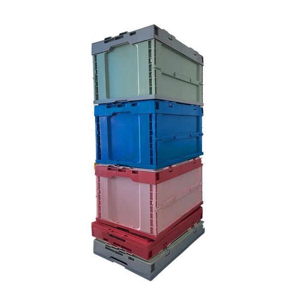 Folding HDPE Plastic Storage Crate With Attached Lid