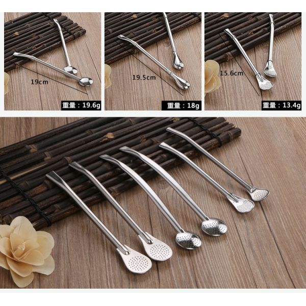 Creative Coffee Drinking Mixing Spoon Stainless Steel Filter Straw Tea Bar Tools