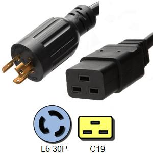 China 250V 20 Amp 3 Wire Power Cord 12 AWG Lock NEMA L6 30P to IEC C19 on sale