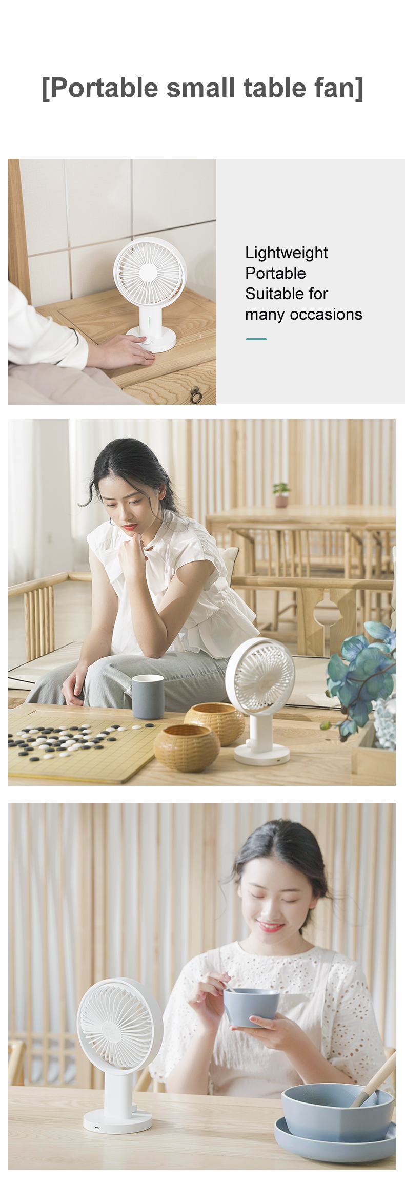 2027 New Design Long Battery Rechargeable Adjustable Standing Oscillating USB Mini Table Fan