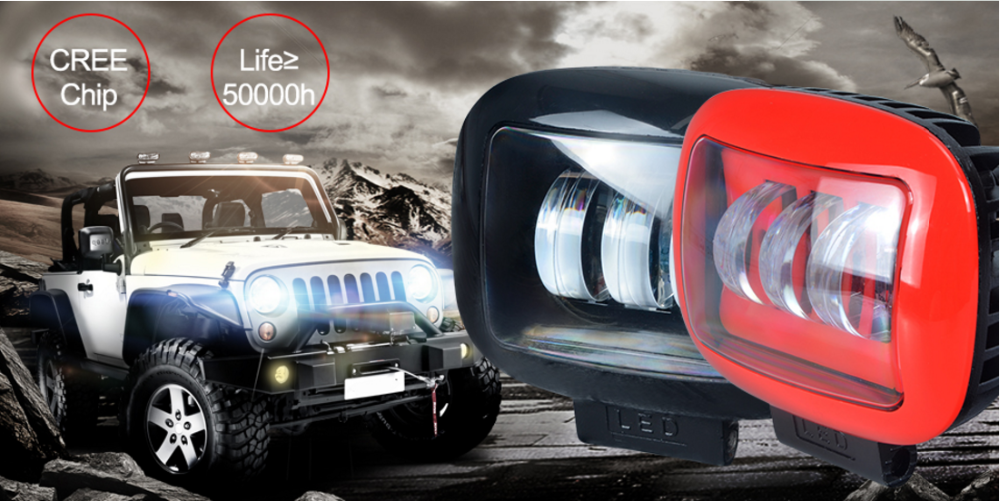 The Newest Super Bright Red/Black, Square/Round 4.5 Inch Rectangle 30W Work Light For Wrangler SUV ATV Truck