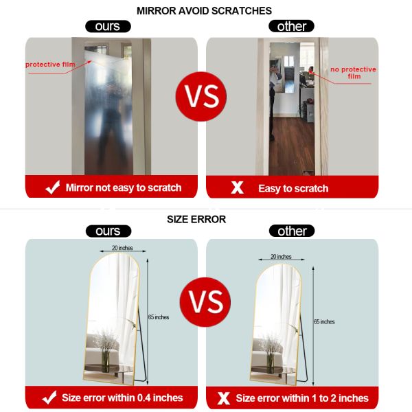 Art Deco Design Style Rectangular Full Length Wall Mirror for Bedroom Decoration