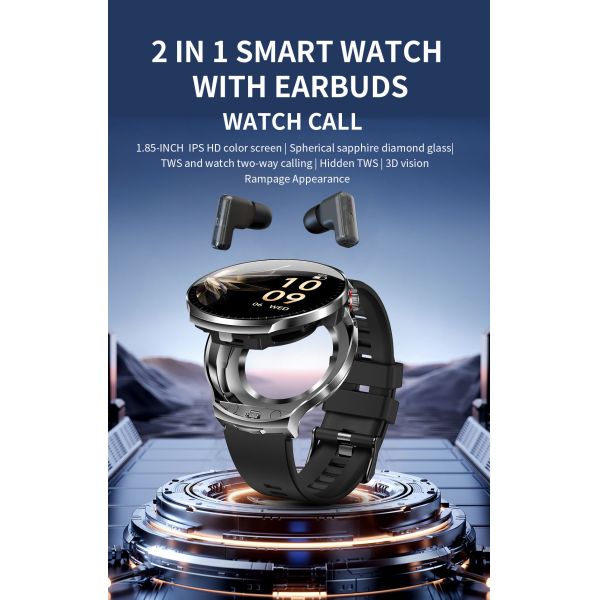 High Resolution IPS Display Smart Watch With Wireless Earbuds / Bluetooth Headset