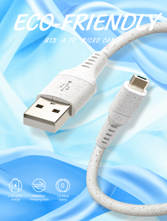 Eco-friendly materials Wheat Straw Biodegradable USB Cable for Mobile Phone cable micro android USB cable