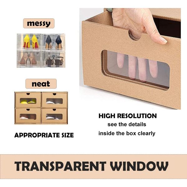 Stackable Shoe Storage Box Heavy Kraft Paper Drawer Box Bring Transparent Window