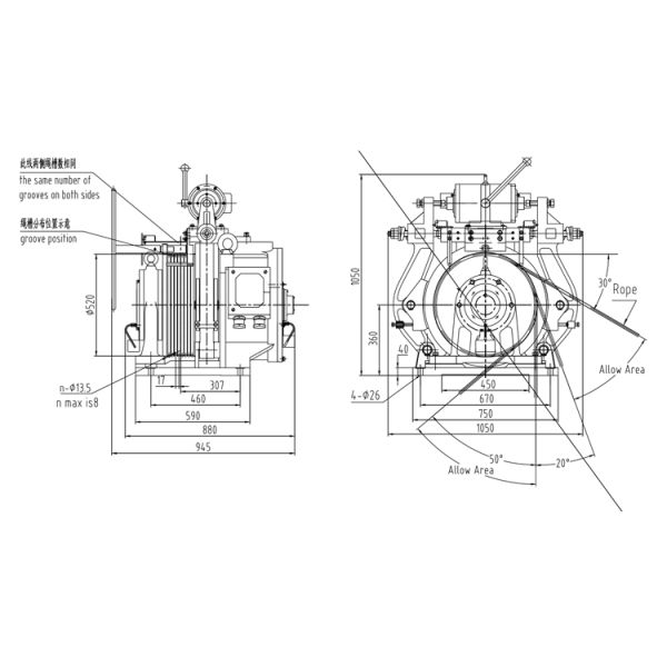 Drum Brake Gearless Traction Machine For Elevator With AC110V/DC110V Brake Voltage