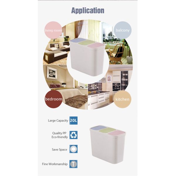Rectangular Plastic Trash Can With 3 Compartments BROFLY Sorting Garbage Bin