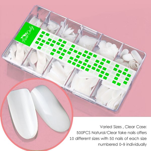 MSDS Certification Included Plastic Artificial Nails Customized Full Cover Nail Tips 100 Pcs French Short C Curve Xl