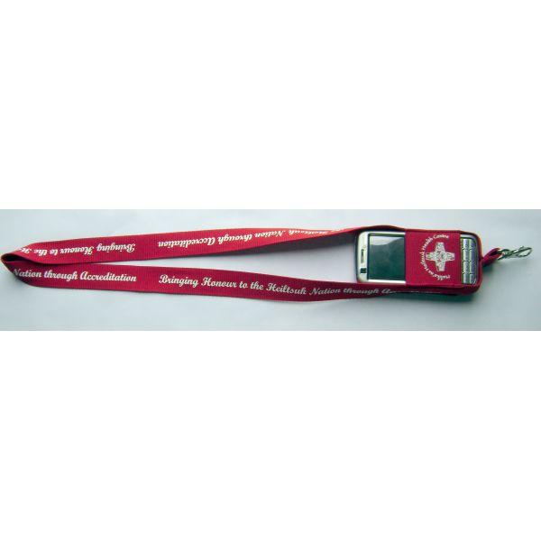 Red Background Custom Woven Lanyard Sublimation Recyclable White Logo