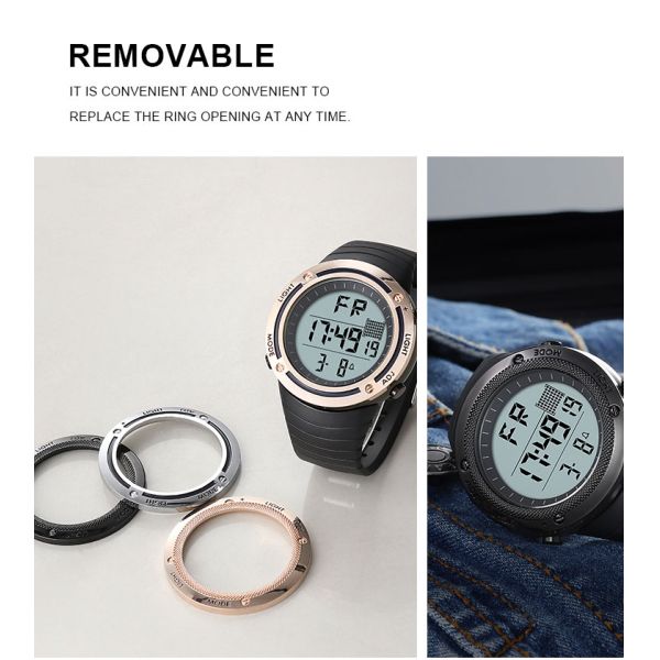 Interchangeable Bezel Silicone Sports Watch , Backlight Lcd Digital Watch