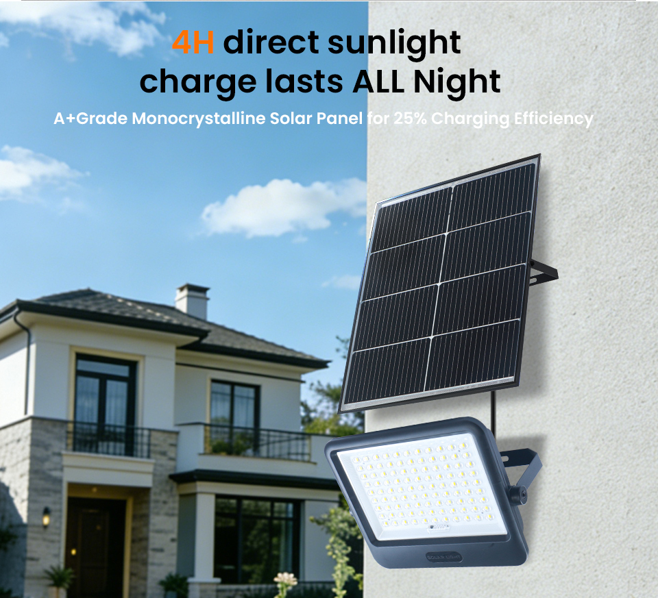 TK-T1 LED Solar Flood Light, Upgraded Topcon Solar Panel, IP65 Waterproof, Remote Control & RGB Optional, Outdoor Solar Security Flood Light