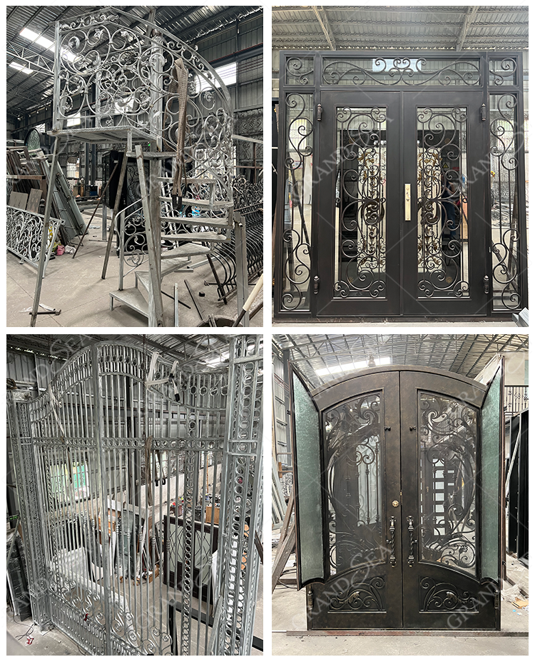 Modern Screen Main Entry Rod House Storm Security Black Single Double Modern Wrought Cost Iron Front Doors