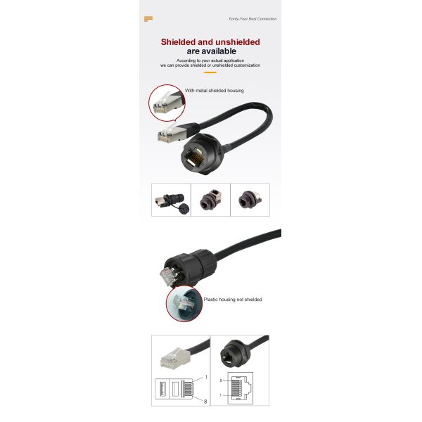 M12 X Code RJ45 Plug Cable IP67 IP68 Waterproof Industrial Ethernet