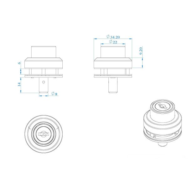 260 Push type sliding glass door lock D18.5