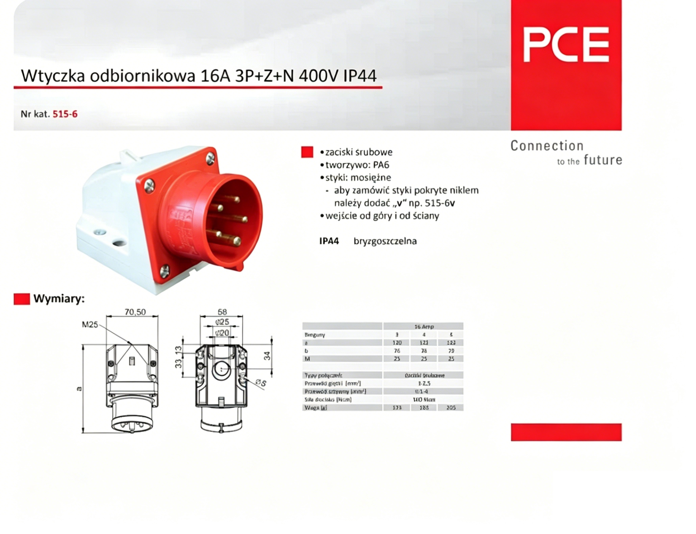 PCE Reverse Fixed Industrial Waterproof Plug, Cutter Socket, 380V-16A-5 Core-IP44- Typ515